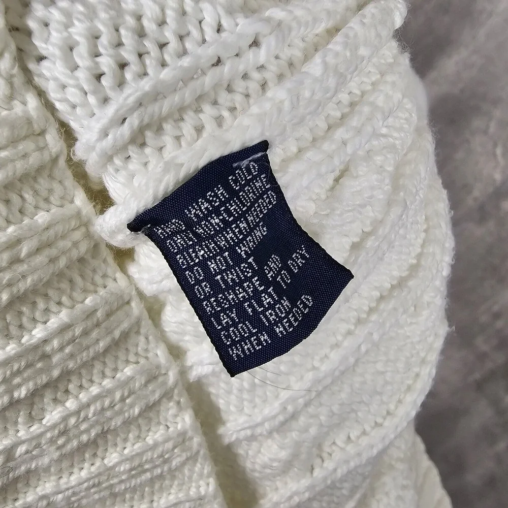 Vintage 90s Polo‎ Ralph Lauren Mens 2XL Vneck White Chunky Knit Cricket Sweater